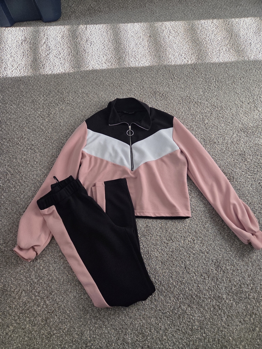 Women's Pink & Black Zip-Front Track Jumpsuit Set